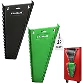 Magnetic Wrench Organizer 2-Piece, 32-Slot Drawer Storage, SAE (1/4" to 1-1/16"), Metric (6mm to 24mm), Green and Black