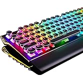 RK ROYAL KLUDGE S108 Typewriter Keyboard, Retro Mechanical Gaming Keyboard Wired 108 Keys with RGB Backlit Sidelight, Detachable Wrist Rest, Round Keycaps Blue Switches - Black