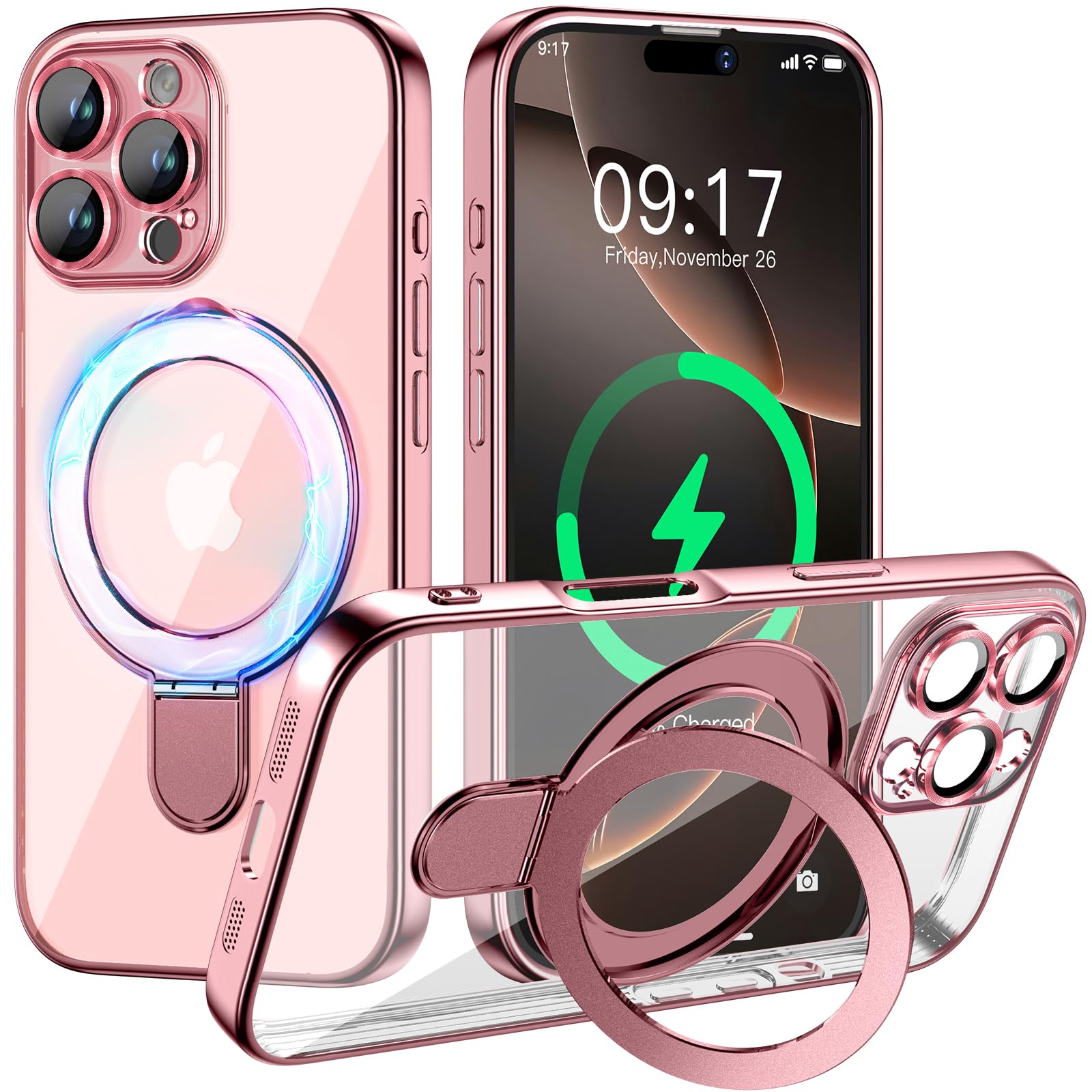 Photo 1 of Pmteyoim Magnetic for iPhone 16 Pro Max Case with Invisible Stand[Compatible with MagSafe][Full Camera Lens Protector][Military Drop Protection] Shockproof Not Yellowing Clear Slim Soft for Women Men