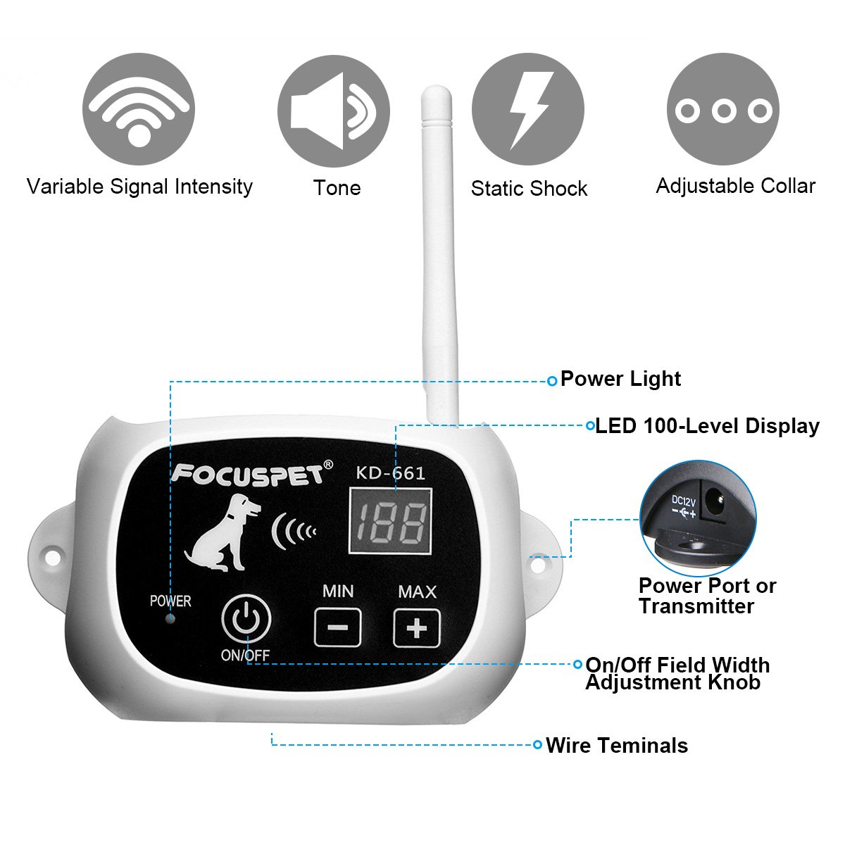 Dog Fence Wireless Containment System,Focuspet Outdoor Invisible Electronic Wire Free Dog Fence