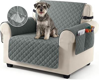 TAOCOCO 100% Waterproof 1 Seater Sofa Cover with Storage Pockets Dark Grey