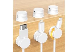 Swiveling Cord Holder, Magnetic Cord Organizer, Cable Organizer for Desk, 6 Pack Cable Clips for Nightstand, Adhesive Cable H