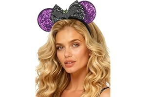 ROC PARTY Mouse Ears Headband with Bow – Cute Black and Red Polka Dot Ears for Girls and Women, Perfect for Birthday (Haunted Purple)