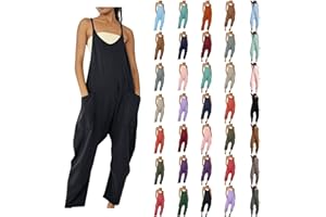 hlysgo Jumpsuits for Women Casual Summer Rompers Sleeveless Loose Spaghetti Strap Baggy Overalls Jumpers with Pockets 2024