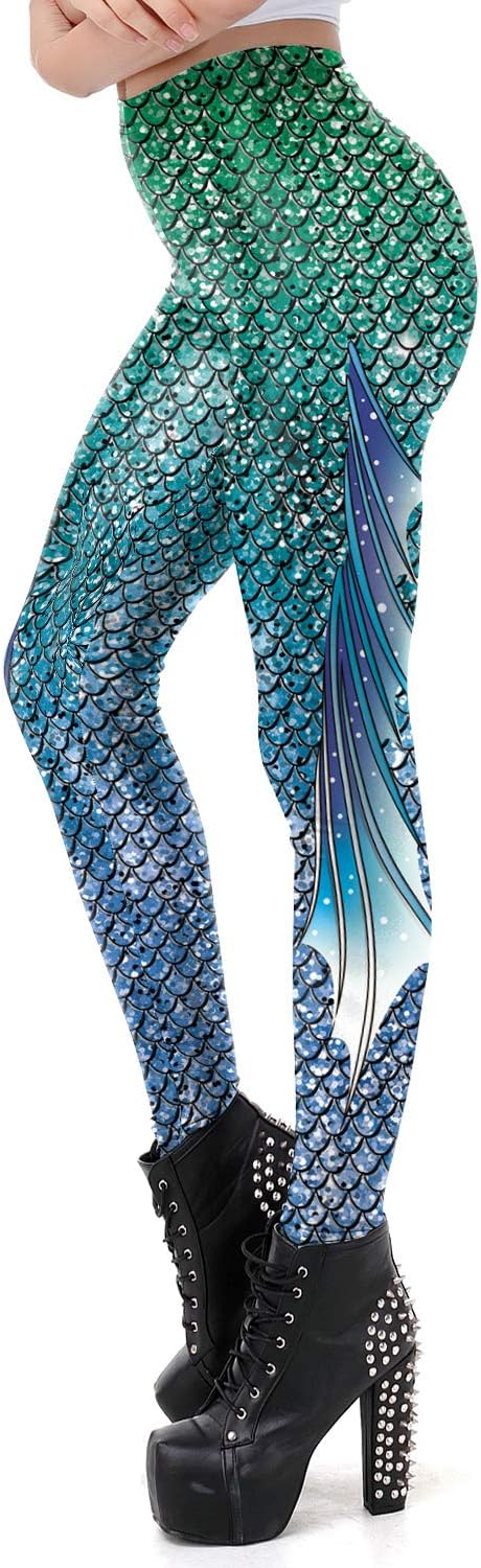 color cosplayer Women's Mermaid Leggings Fish Scale Fin Printing 3D Design Print Pants