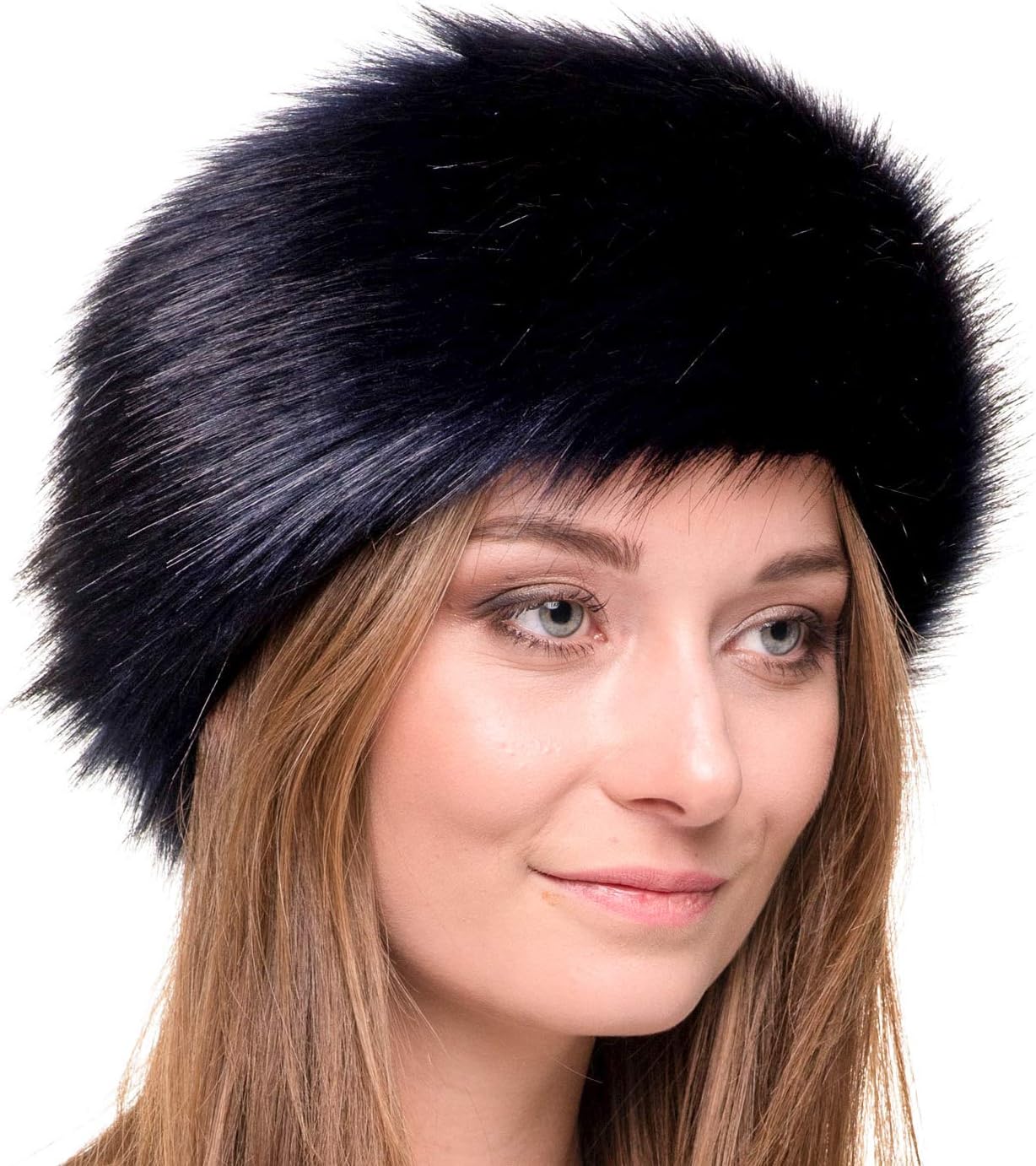 Futrzane Winter Faux Fur Headband for Women - Like Real Fur - Fancy Ear Warmer (Navy Blue Rabbit)