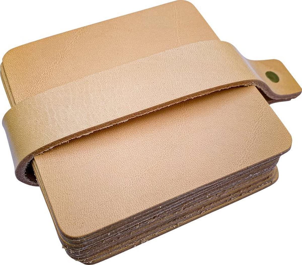 Brute Strength - Full grain leather coasters - Natural - Square - 10 pcs - Square coaster for glass - Coasters for drinks - includes holder