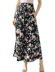 DOUBLJU Casual High Waisted Maxi Skirts with Pocket
