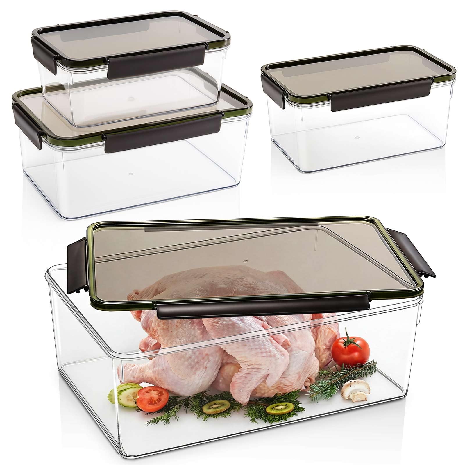 Photo 1 of Reallnaive 4 Pcs Large Capacity Marinating Containers with Lid, 14.09/8.18/5.34/2.73 Qt, Plastic Food Brining Containers for Marinating Meat, BBQ Prep Storage with 4 Locking Tabs, Dishwasher Safe