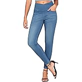 THE GYM PEOPLE Women's V Cross Denim Jegging Pants High Waisted Stretchy Skinny Jean Leggings with Pockets