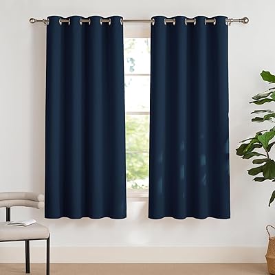 PONY DANCE Thermovorhang Hitzeschutz Ösenvorhang 2er Set H 160 x B 140 cm Verdunklungsvorhänge Dunkelblau Blickdichte Gardinen für Kleine Fenster Thermal Blackout Curtains