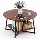 YANPU Round Coffee Table, 2-Tier Wood Coffee Table with Storage Shelf, Modern Circle Wood Desktop for Living Room, Home Office, Apartment