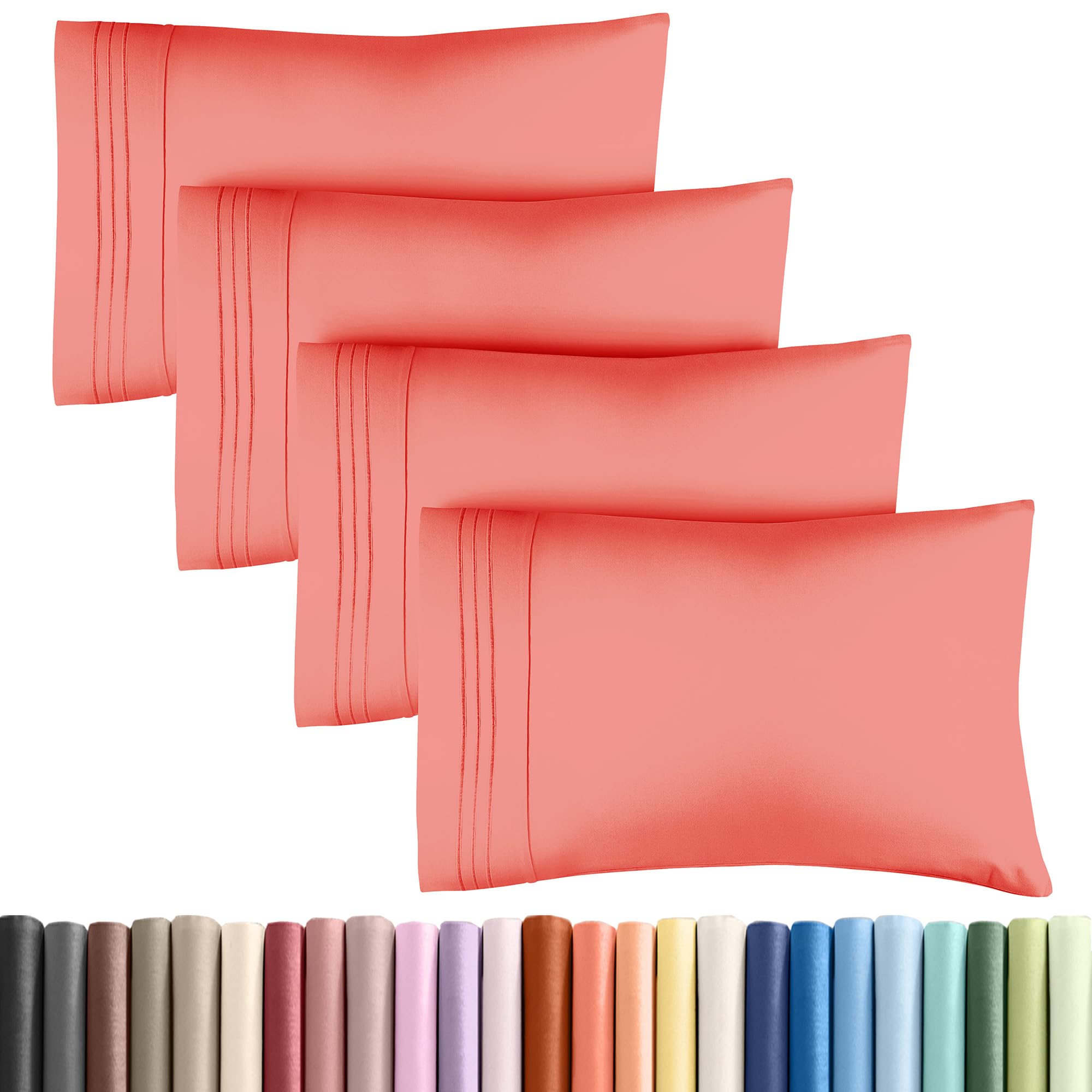 Photo 1 of King Pillow Cases Set of 4 - Ultra Soft Hotel Quality Pillowcase Covers - Comfy, Cozy & Wrinkle Free - Shrinkage, Stain and Fade Resistant - Machine Washable Pillow Protectors - 4 Piece Set - Coral