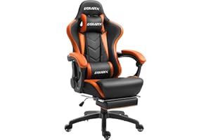 Dowinx Gaming Chair Ergonomic Racing Style Recliner with Massage Lumbar Support, Office Armchair for Computer PU Leather E-sports Gamer Chairs with Retractable Footrest (Black&Orange)