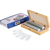 AmScope PS50 Prepared Microscope Slide Set for Basic Biological Science Education, 50 Slides, Includes Fitted Wooden Case