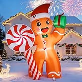 Cpvbobul 7FT Christmas Inflatable Gingerbread Man, Christmas Blow Up Yard Decorations with Build-in LED, Inflatable Christmas Decorations Outdoor for The Yard, Lawn, Garden