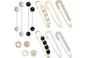 BULRASH 14 Pieces Brooch Safety Pins Pearl Brooch Button Pin Pant Waist Tightener Pins for Clothes Sweater Shawl Collar Dress Cardigan Shirt Jeans Accessories for Women Girls