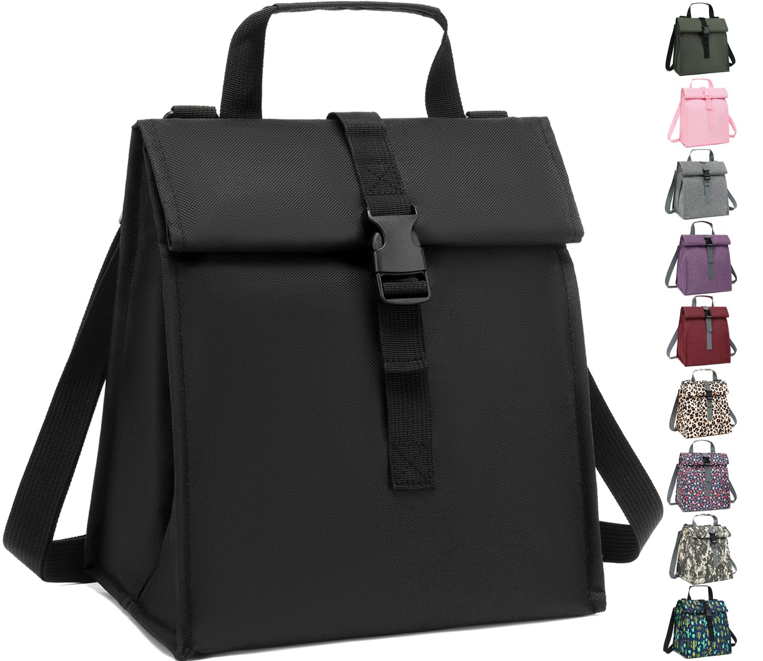 Photo 1 of GYEUKHAM Insulated Lunch Bag for Men/Women/Kids, Roll top Reusable Lunch Box with Adjustable Shoulder Strap, Thermal Lunch Cooler Tote Container for Adults/Teens School Work Office Picnic,Black