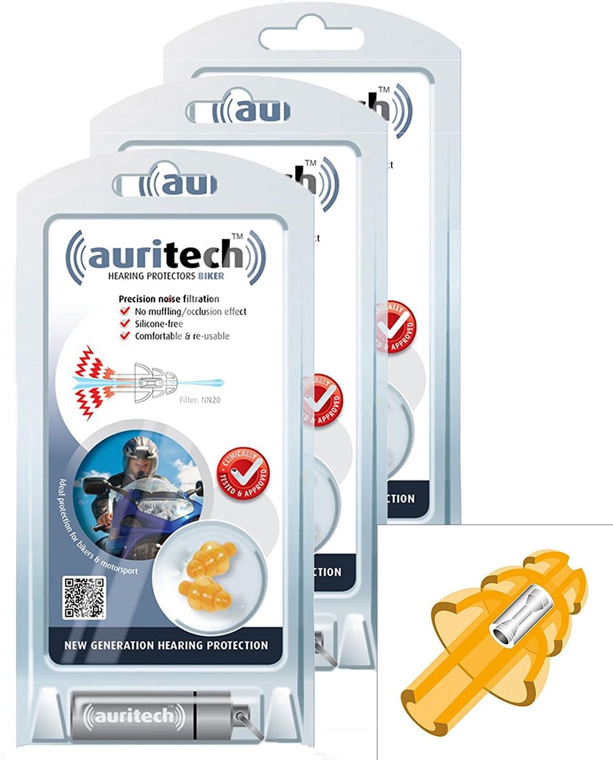 AURITECH "BIKER" - New Generation Hearing Protectors for Motorcyclists (3 Packs)