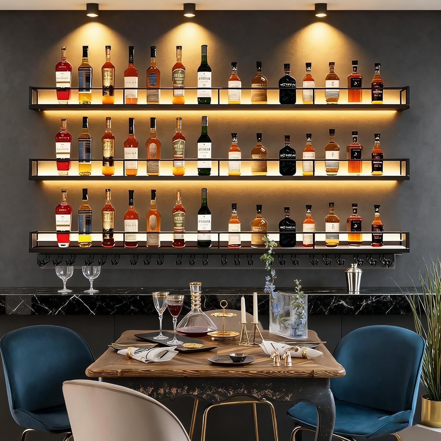 Photo 1 of **RACK ONLY**



VITNSVILE Metal Wall Mounted Wine Rack with LED Light, 3 Tiers Liquor Bottles Floating Shelves with Glass Holder, Wine Shelf Industrial Bar Shelves for Home Bar Dining (Black, 200cm/78.7in)