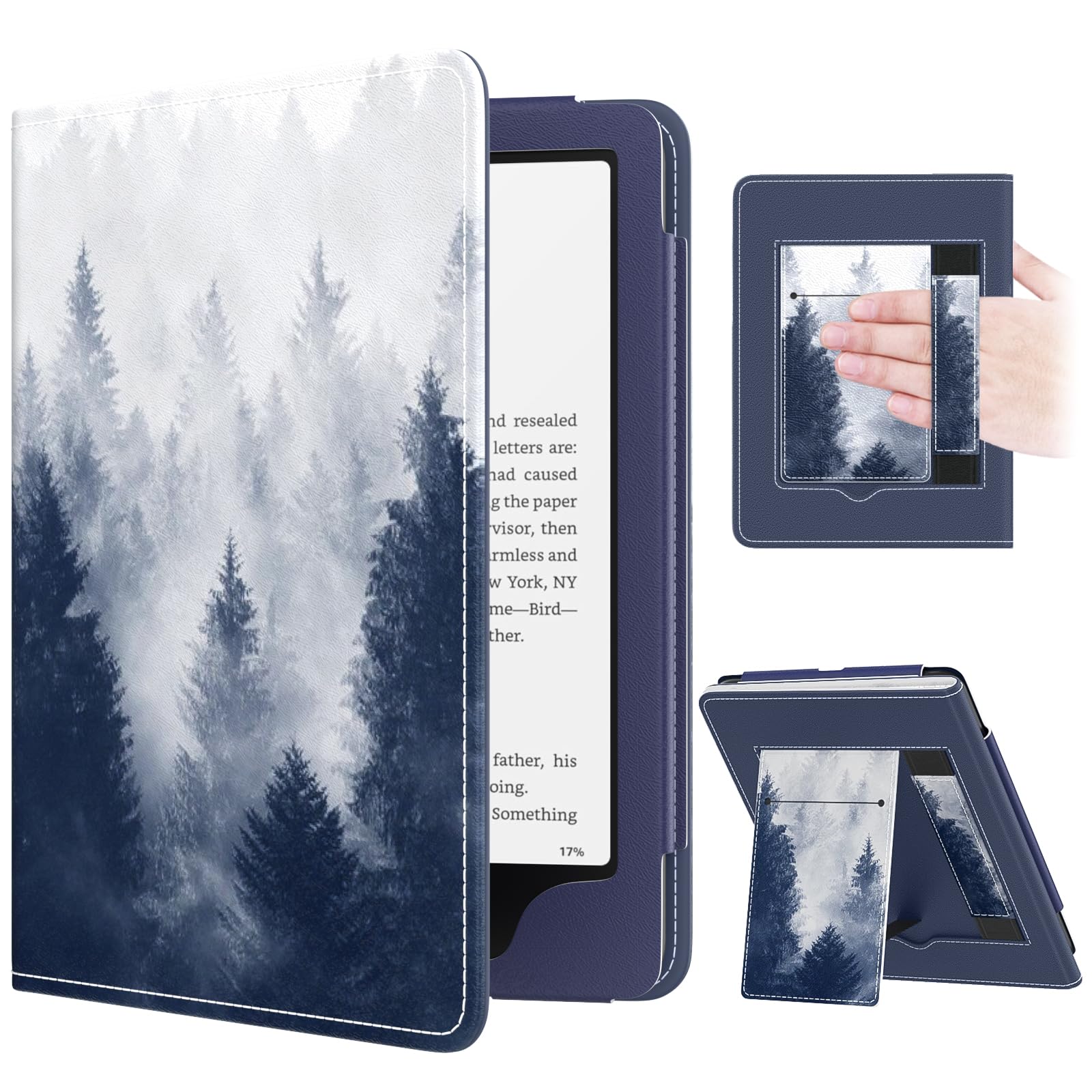 MoKo Case for 7"/6.8" Kindle Paperwhite (12th/11th Gen-2024/2021) & Colorsoft Signature Edition, Slim PU Shell Cover with Auto-Wake/Sleep, Gray Forest