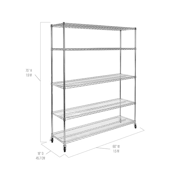 SEVILLE CLASSICS ULTRADURABLE HEAVY DUTY NSF SOLID STEEL WIRE RACK STORAGE UNIT ORGANIZER FOR GARAGE, WAREHOUSE, OFFICE, RESTAURANT, CLASSROOM, KITCHEN, 5-TIER SHELVING, 60″ W X 18″ D