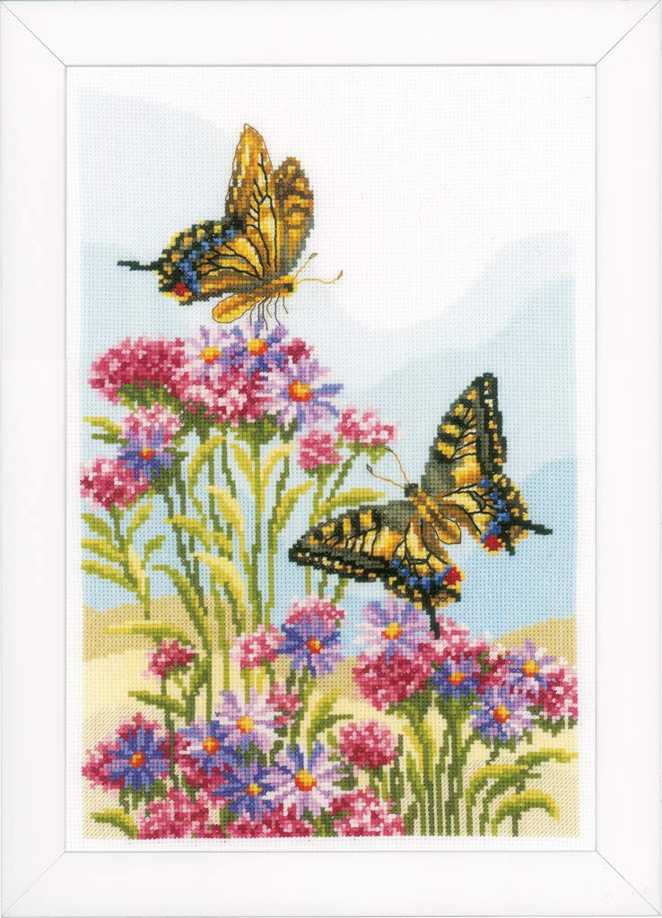 Vervaco Counted Cross Stitch Kit Swallowtails aida, Cotton Blend, Assorted, 37.6 x 20 x 22 cm