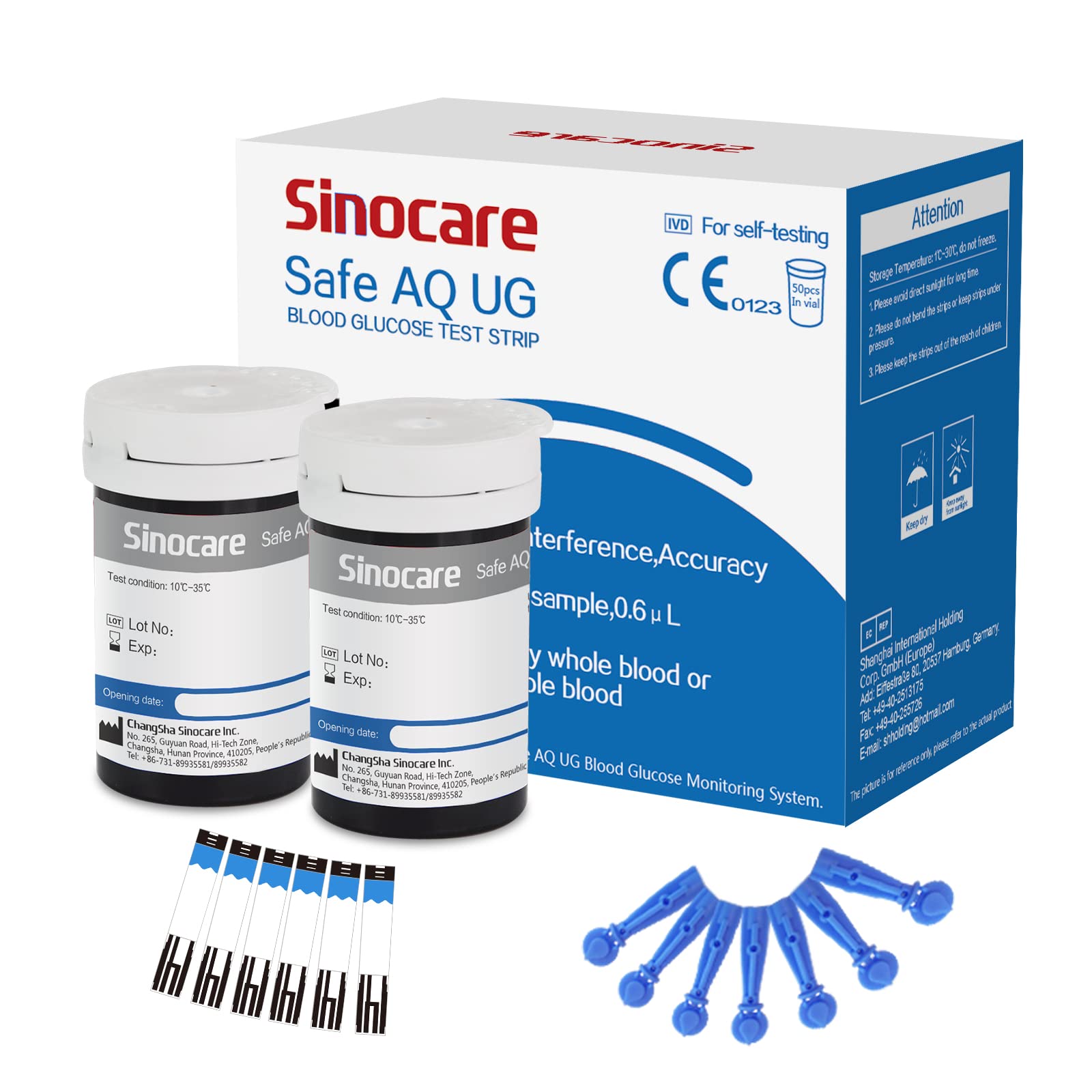 sinocare Safe AQ UG Blood Glucose Test Strips Only for Safe AQ UG Blood Glucose and Uric Acid Monitor (Strips x 50)