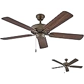 Hinkley Metro 52" Indoor Dual Mount Ceiling Fan with No Light, Traditional Style, Reversible Wooden Fan Blades, Metallic Matt