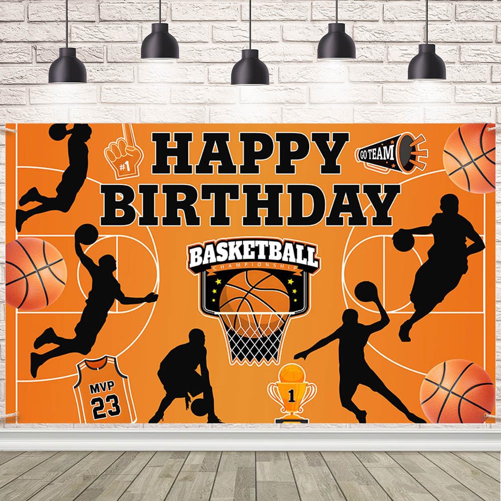 Photo 1 of AIBIIN 7x5ft Basketball Happy Birthday Backdrop Banner Basketball Themed Birthday Party Decorations Photography Background Supplies Basketball Squad Teens Photo Booth Props for Kid