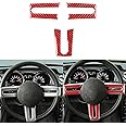 Carbon Fiber car Interior Accessories 3pcs/Set Steering Wheel Cover Decorative Stickers for Ford Mustang GT S197 2005-2009 (red)