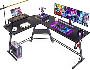 Gaming Desk L Shaped Computer Desk, Corner Desk for Home Office with Monitor Stand 58", Black