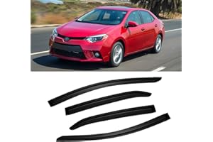 CMVT AUTO Window Visor for 2014-2019 Toyota Corolla Sedan, Out-Channel Rain Guards Shields Vent Deflector Shade Wind Dark Smoke 2015 2016 2017 2018, Tape-On Outside-Mount, 4PCS