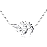 S925 Sterling Silver Olive Leaf Necklace for Women Lady, 18+2" Rolo Chain