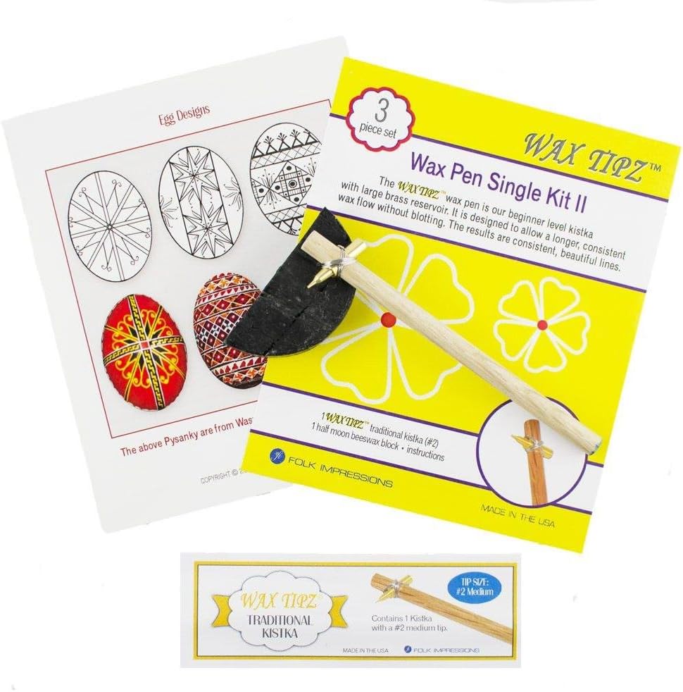 BestPysanky Medium Tip #2 Wooden Handle Kistka, Beeswax and Instructions Egg Decorating Kit