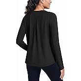PINSPARK Workout Tops for Women Long Sleeve Athletic Shirt Soft Loose Fit Exercise Shirt with Back Pleated Pilates Yoga Tops