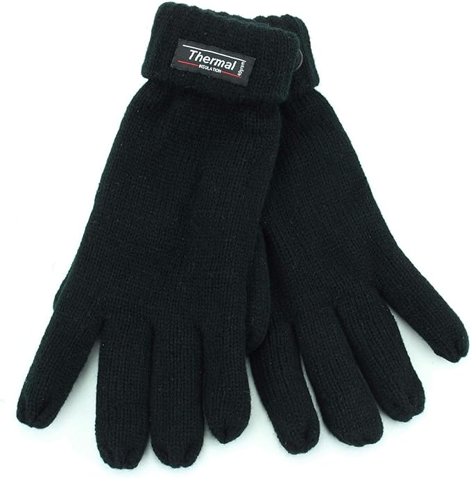 Ladies Thermal Knit Gloves Black Amazon.co.uk Clothing