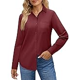 J.VER Womens Button Down Dress Shirts Long Sleeve Shirt Classic Business Casual Work Blouse Tops with Pocket