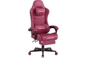 MINOMAC Gaming Chair,Computer Chair with Footrest,Ergonomic backrest and Lumbar Support,Breathable Leather,400LBS Support,Height Adjustable Game Chair with 360°-Swivel(Red)