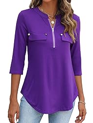 Halife Womens 3/4 Sleeve Shirts Zip Summer Business