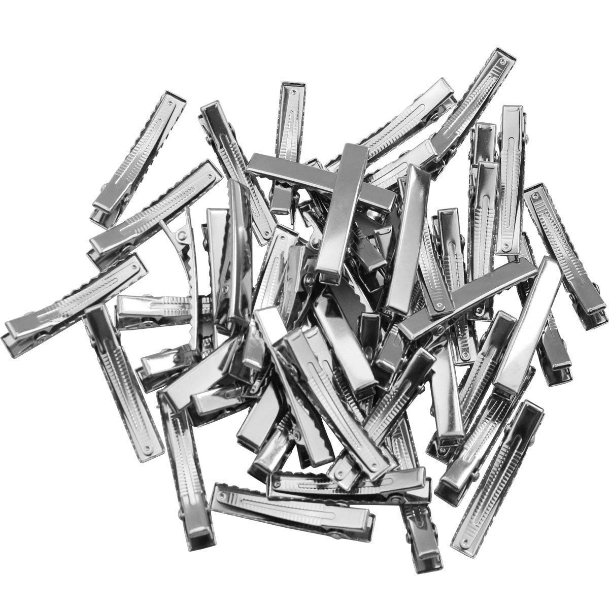 JOYOYO 50 Pcs Crocodile Clips Metal Alligator Clips Kids Hair Bow DIY Accessory - Small Size 1.75 Inch Silver