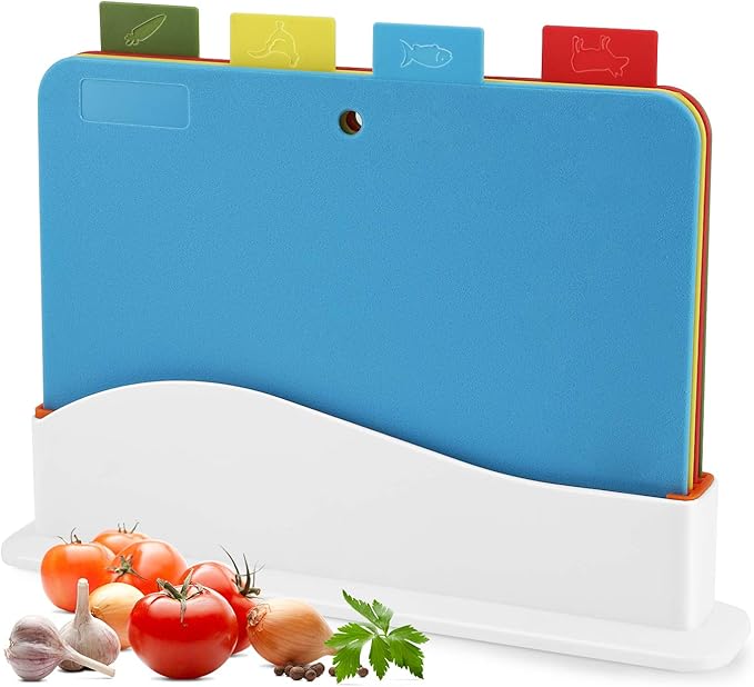 Chopping Board Set for Kitchen, Set of 4 Small Cutting Boards with Index Color Coded