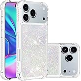 MRRSIWEI Bling Glitter Case for Apple 17 Pro, Soft TPU Sparkly Flowing Liquid Floating Clear Case for Women Girls Cover for iPhone 17 Pro.Liquid White