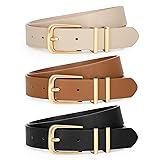 LEACOOLKEY 3 Pack Women's Leather Belts for Jeans