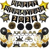 Happy New Years Decorations for Party Supplies 2026, New Years Eve Party Supplies with Balloons Happy New Year Banner Eve Glasses Headband 2026, Happy New Year Party Decorations Set