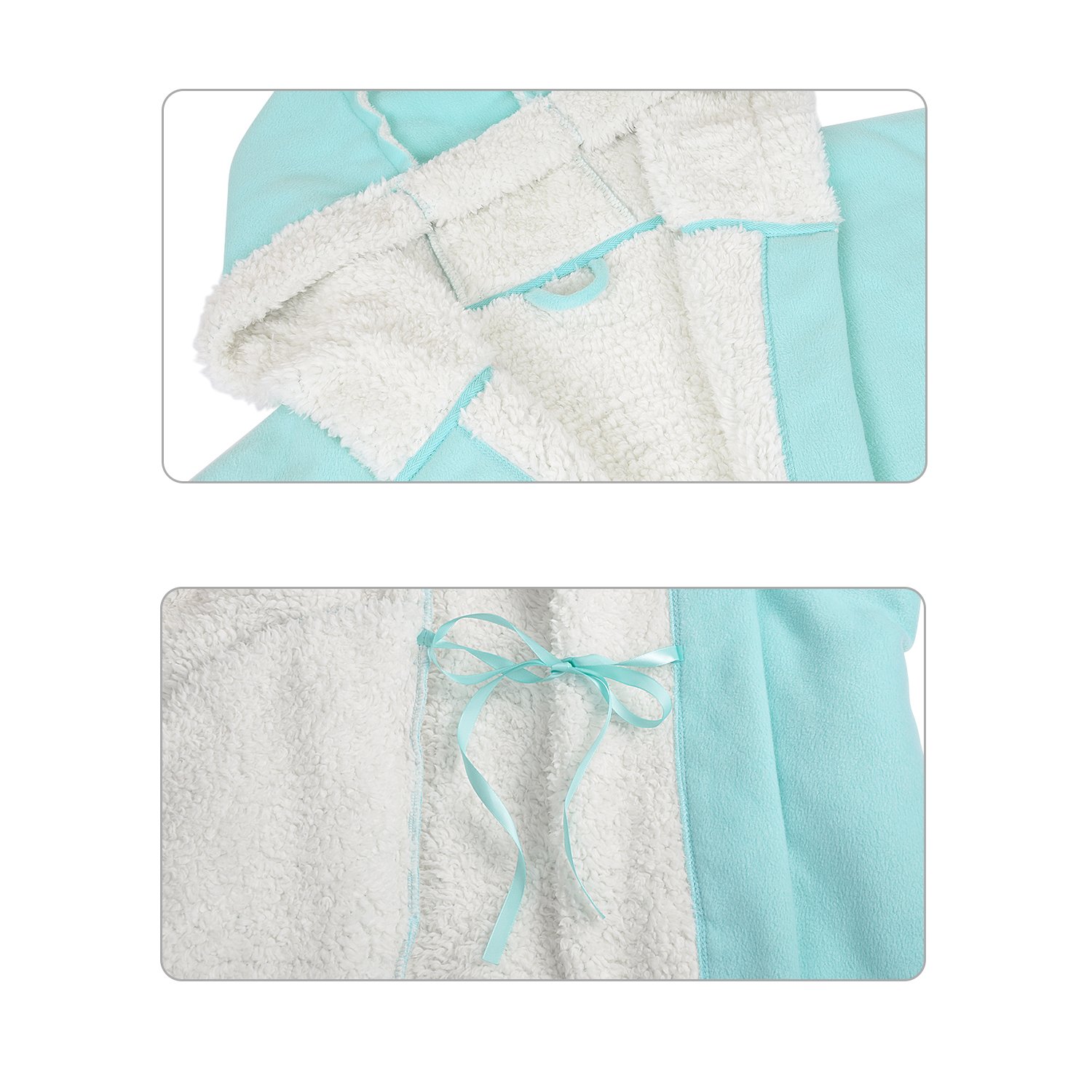 Tirrinia Womens Sherpa Hooded Robe Short Plush Bathrobe with Pockets Sleepwear Tiffany Green