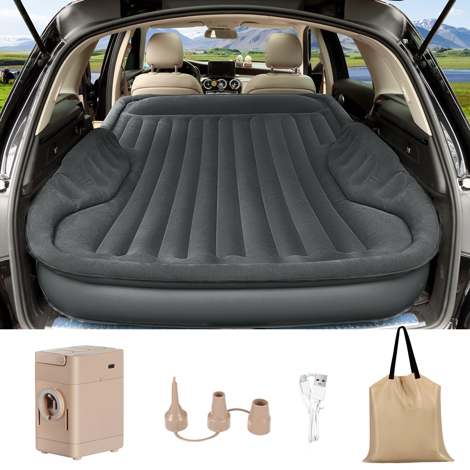 Photo 1 of AKUDY SUV Air Mattress with Built in Pump,Leakproof Comfortable Durable Car Air Mattress, Car Bed Mattress with Built-in Pillow,for SUV Minivan MPV Road Trip Inflatable Bed