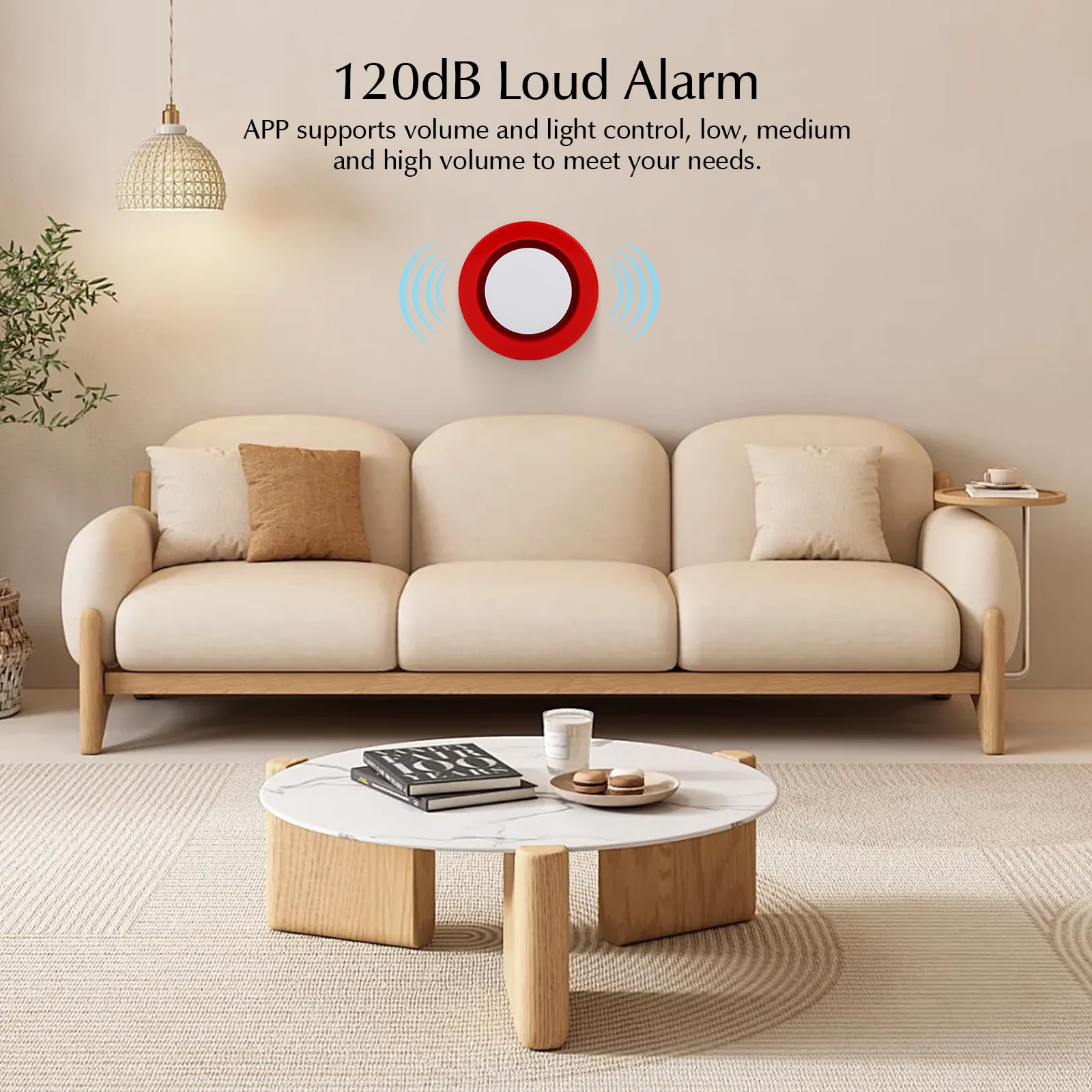 WiFi Siren Alarm, 120dB Burglar Alarm with Sound and Light, 433MHz Indoor Alarm for Home Security and Smart Home Automation, Tuya App and Smart Life Control, Compatible with Alexa/Google Assistant