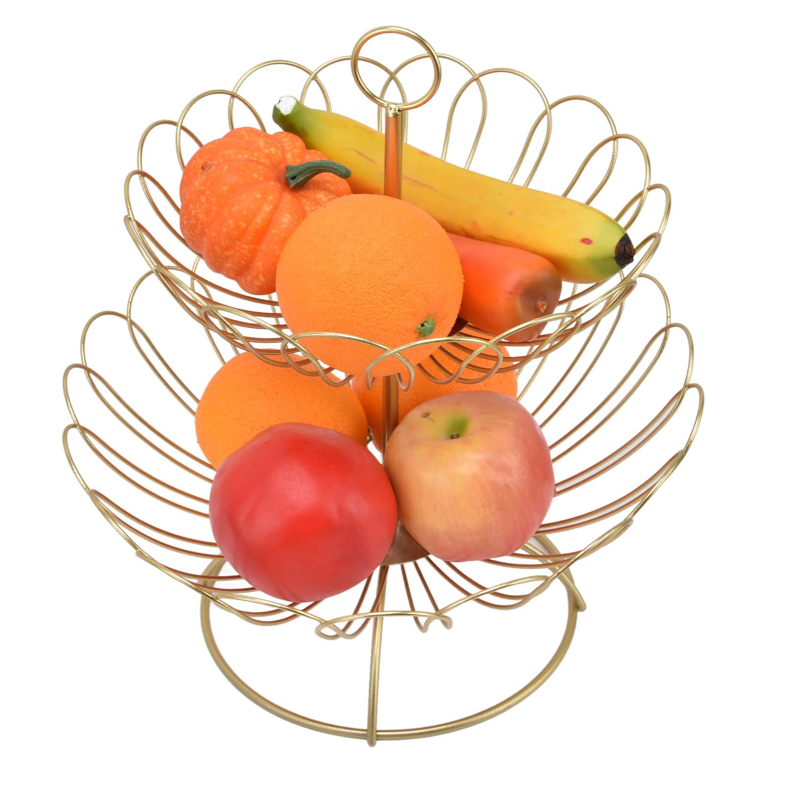 01 02 015 2 Tier Gold Fruit Bowl Scratch Resistant Modern Nordic Design Detachable Gold Fruit Bowl Large Capacity for Home Decoration