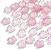 50 Pcs Cherry Blossom Beads, Pink Acrylic Flower Beads, Mini Cherry Blossom Gold-Plated Edge Floral Spacer Charms for Bracelets, Jewelry Making, DIY Charms